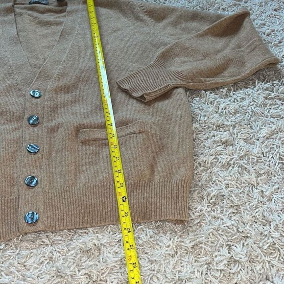 LORD & TAYLOR Cardigan Lambs Wool Brown/Cream Sweater Top Size L - Picture 6 of 12